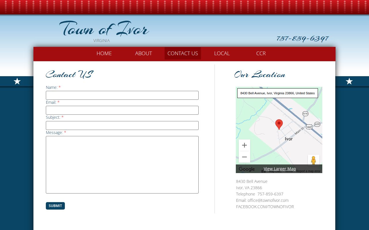 Southampton County Ivor town contact for a local booking-record route